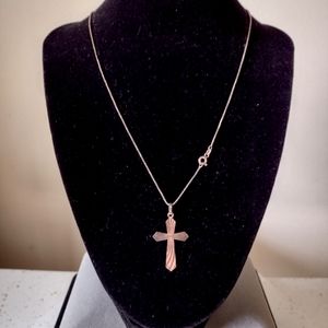 Vintage 925 Sterling Silver Cross and Chain Made in Italy